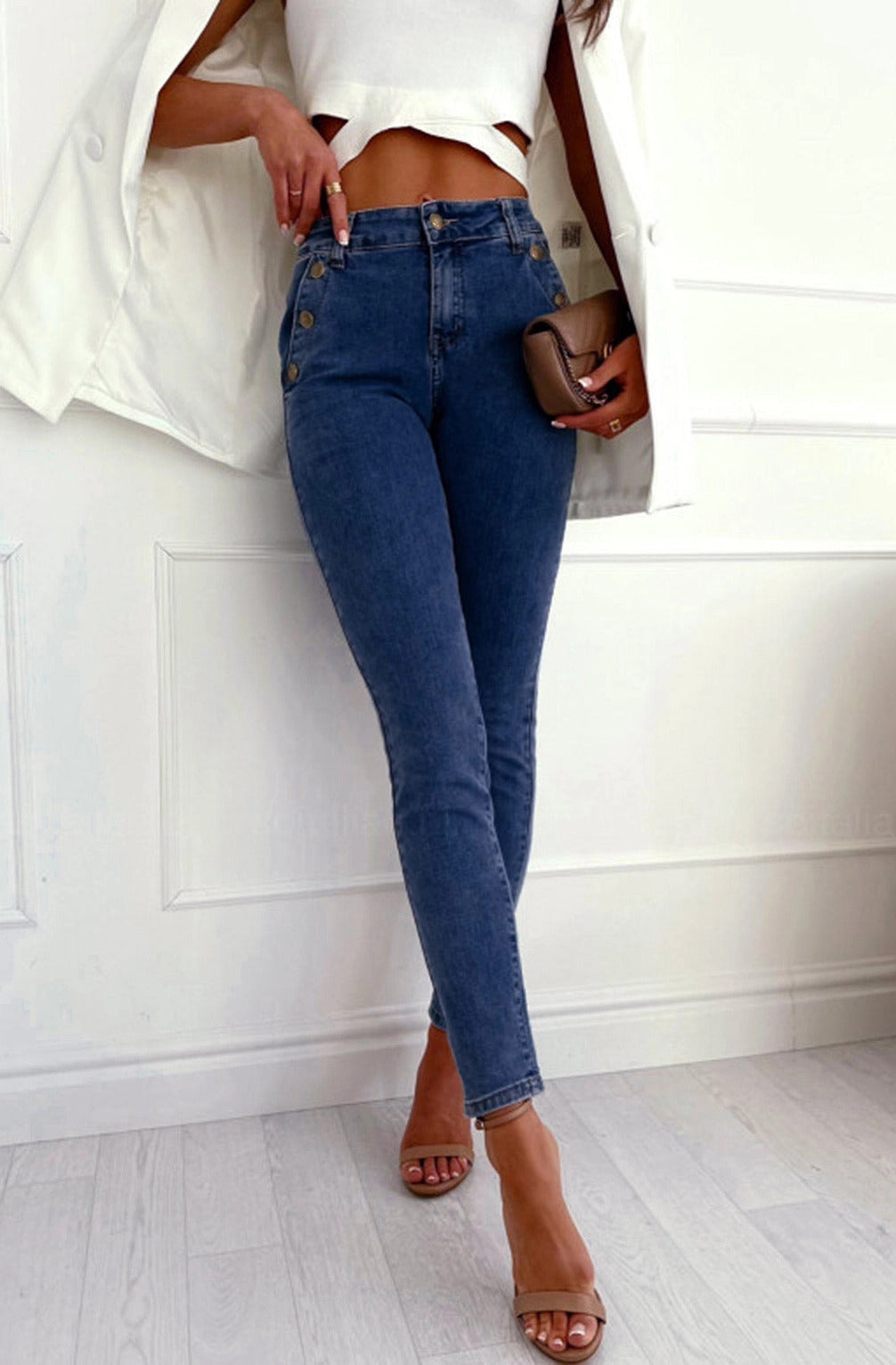 Button Pocket Blue Skinny Jean