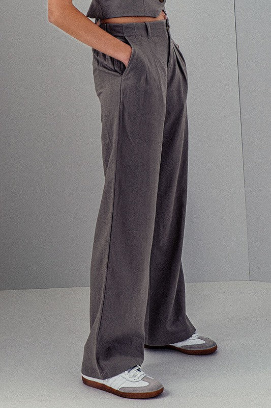 High Waist Wide Leg Pleated Pants