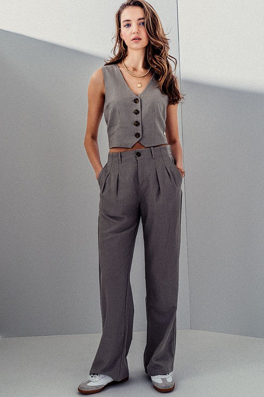 High Waist Wide Leg Pleated Pants