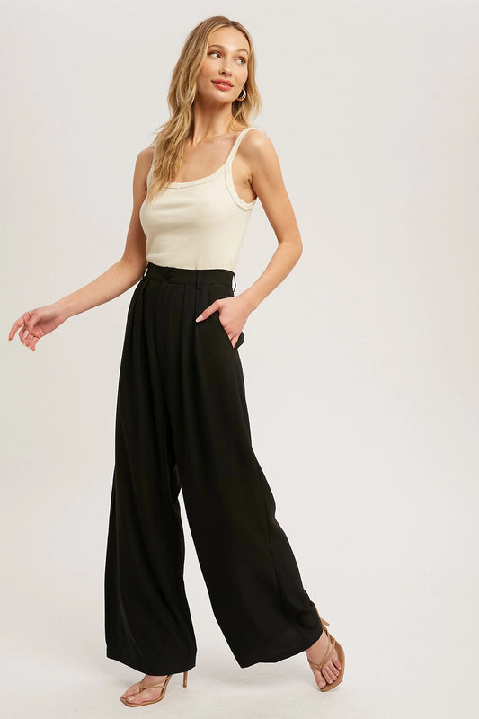 Black Pintuck Wide Leg Pants